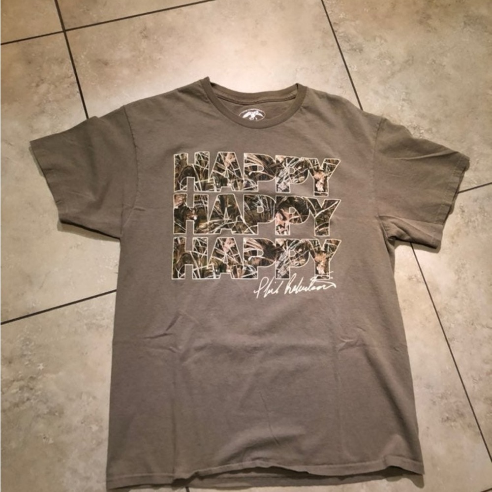 “Happy Happy Happy” Phil Robertson Duck Dynasty Camo Short Sleeve Shirt
